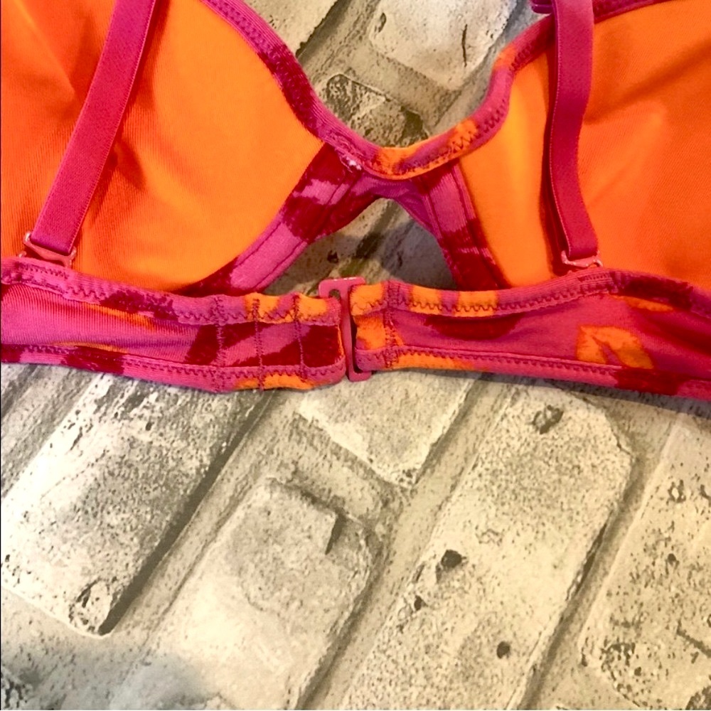 Flirtitude Kiss Print Bikini Top Pink and Orange Lips Swim Top Swimsuit Bra 34A - Picture 6 of 11